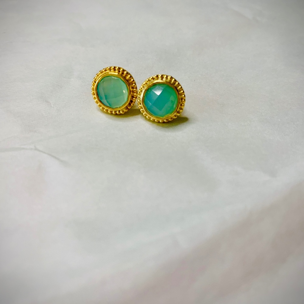 Gold Green Jade Fashion Earrings